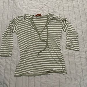 Vintage Green Striped Juicy Couture 3/4 Sleeve Hooded Tee - Size S